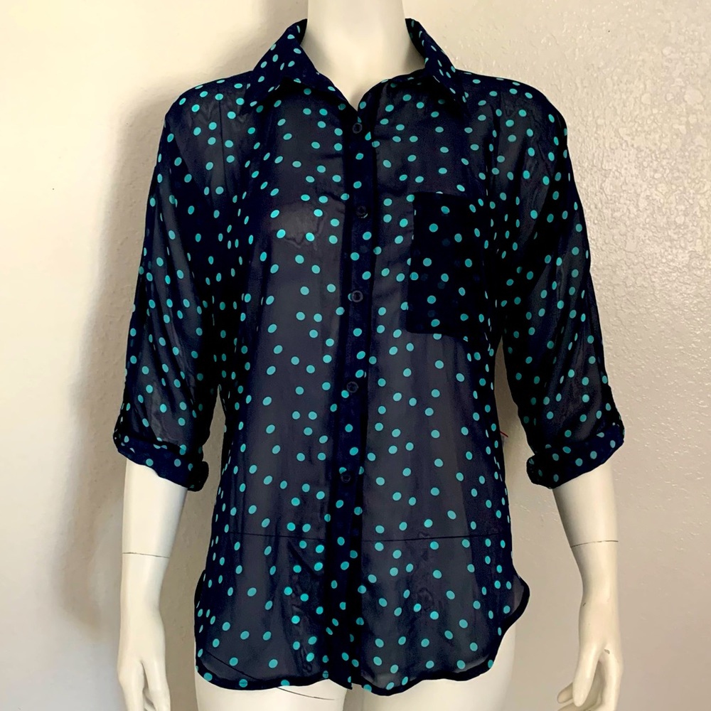 Wishful Park Sheer Polka Dot Button Up Shirt Size Medium